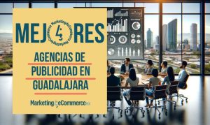 Imagen creada con IA en la que vemos a un equipo de marketing reunido en una sala de juntas mientras discuten una estrategia; esto en referencia a las mejores agencias de publicidad en Guadalajara.