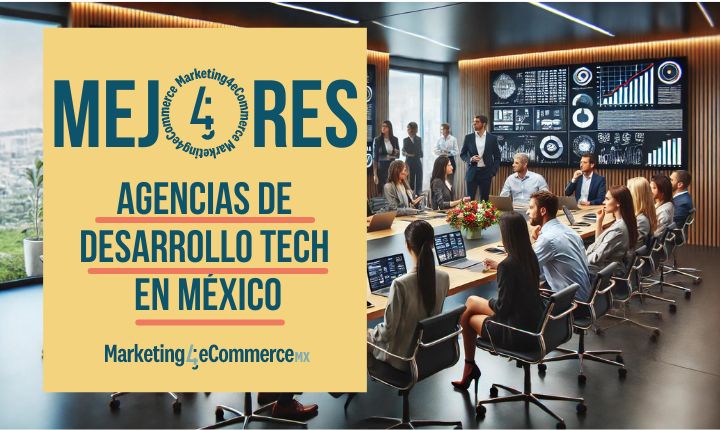 Imagen creada con IA que nos muestra a un equipo de marketing reunido en una sala de juntas, con pantallas y equipos que nos demuestra que es una de las agencias de desarrollo tech en México.