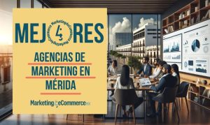 Imagen creada con IA que muestra a un equipo de marketing digital reunido en una sala de juntas; esto en referencia a las mejores agencias de marketing en Mérida.