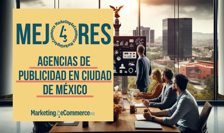 Imagen creada con IA en la que vemos a un equipo de profesionistas en marketing reunidos en una sala de juntas, y al exterior la vista de la CDMX; esto en referencia a las mejores agencias de publicidad en la Ciudad de México.