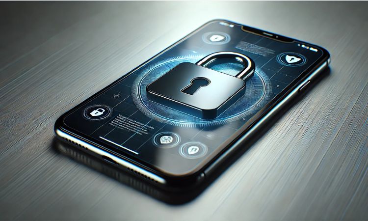 Imagen creada con IA que nos muestra un dispositivo Android con un candado en su pantalla, en referencia a las nuevas funciones antirrobo de Google en México.