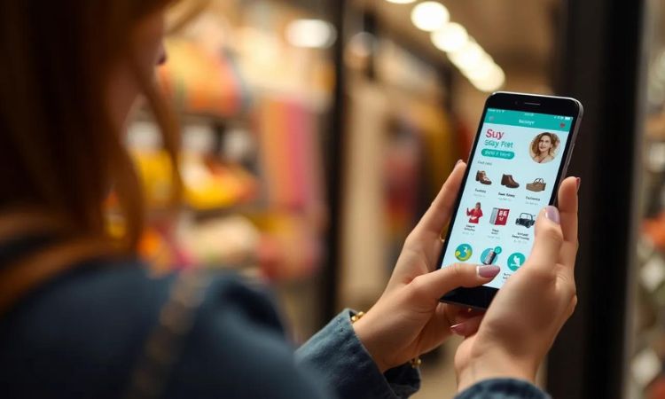 Imagen creada con IA que nos muestra a una chica en México comprando en apps de eCommerce desde su celular.