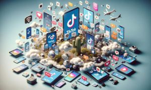 Varios dispositivos móviles que muestran en su pantalla la app de TikTok, además de elementos de la ciudad de México