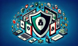 un escudo y varias laptops representando cómo prevenir el cibercrimen en México