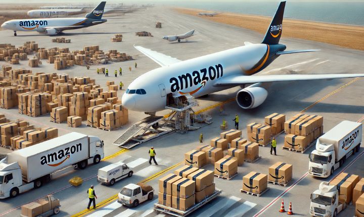 Imagen generada por IA que muestra la alianza entre Amazon y Aeroméxico