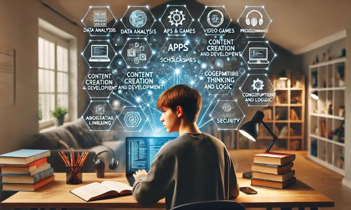 imagen creada con IA que muestra un alumno tomando clases virtuales representando la educación tecnológica de Mercado Libre