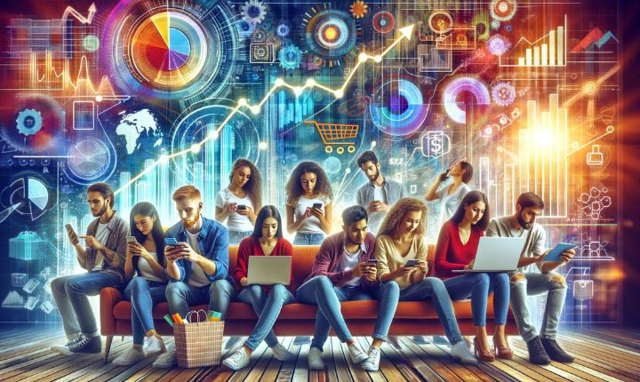 Imagen creada con IA que muestra el poder adquisitivo online de los hispennials