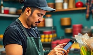 Imagen creada con IA que muestra la digitalización de las tiendas de abarrotes en México
