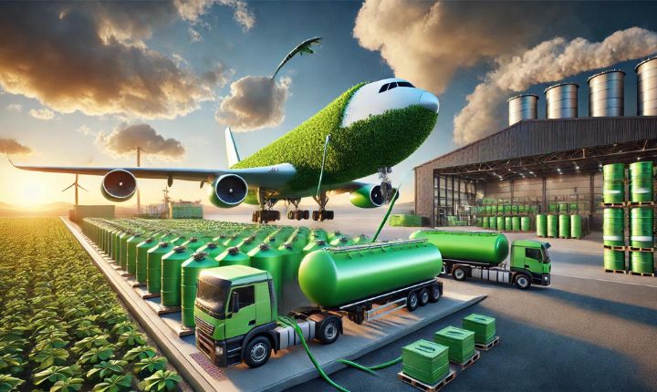Imagen generada por IA que muestra una representación de GoGreen, la alianza entre Google y DHL para hacer la logística aérea más eficiente