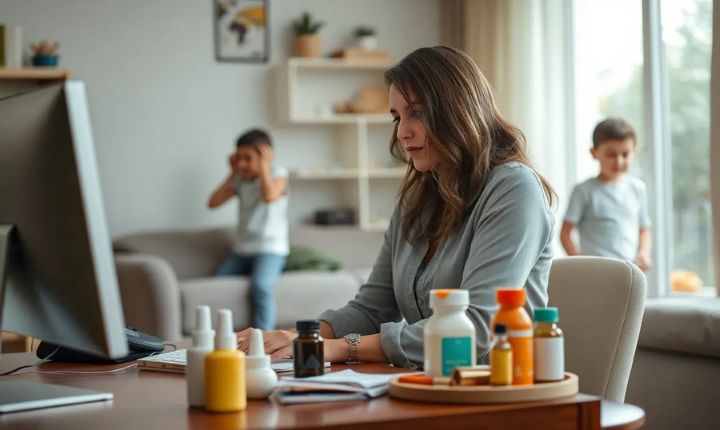 Imagen creada con IA que muestra el trabajo de las nenis en México, vendiendo productos vía online para estar en casa junto a sus hijos.