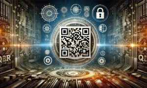 Imagen generada por IA que muestra un código QR enmedio de un sistema digital, representando al Quishing