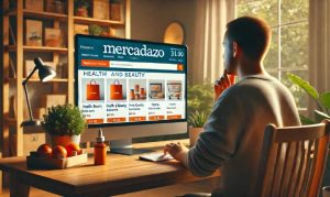 imagen generada por IA que muestra a un internauta en su casa navegando por el sitio web de Mercadazo