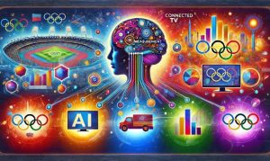 Imagen creada con IA que muestra una representación de la inteligencia artificial en una TV conectada, demostrando las estrategias de marketing para triunfar en los Juegos Olímpicos con IA