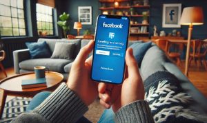 Imagen creada con IA que muestra una representación del problema que muestra que la sesión caducó en Facebook con un móvil visto en primera persona con un error en pantalla en esta red social