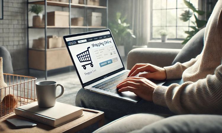 Imagen creada con IA que nos muestra a un comprador online en México haciendo compras en eCommerce desde su laptop.