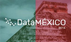 pirámide roja y azul con el logo de Data México