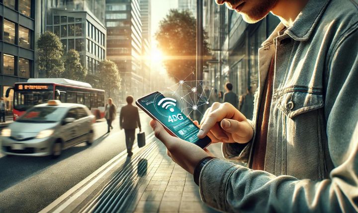 Imagen creada con IA que nos muestra a un usuario en México accediendo a internet a través de sus datos móviles en su celular.