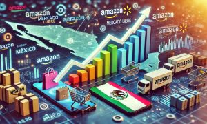 Imagen creada con IA que nos muestra el crecimiento del eCommerce en México a nivel Latinoamérica.