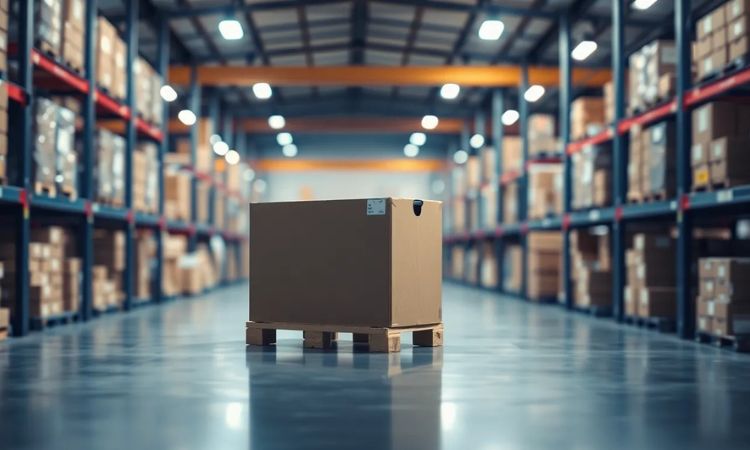 Imagen creada con IA donde vemos un pedido de eCommerce en un almacén logístico en México donde se guardan más importaciones.