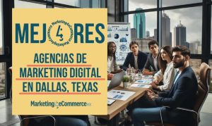 Imagen creada con IA en la que vemos a un equipo de una agencia de marketing sentados alrededor de una mesa en sala de juntas, y al exterior una ciudad; esto en referencia a las mejores agencias de marketing digital en Dallas, Texas.