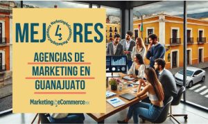 Imagen creada con IA en la que vemos a un equipo de marketing reunido en una sala de juntas; en referencia a las mejores agencias de marketing en Guanajuato.