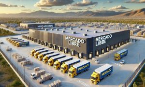 Imagen creada con IA que nos muestra el nuevo centro de distribución de Mercado Libre, ubicado en Hidalgo con la intención de optimizar tiempos de entrega en el Buen Fin 2024.