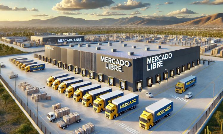 Imagen creada con IA que nos muestra el nuevo centro de distribución de Mercado Libre, ubicado en Hidalgo con la intención de optimizar tiempos de entrega en el Buen Fin 2024.