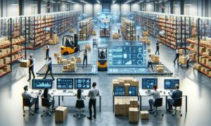 Imagen creada con IA en la que vemos a un equipo de nuevos colaboradores trabajando en un centro de distribución para eCommerce; esto en referencia a los nuevos empleos generados por Mercado Libre.
