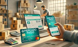 Imagen creada con IA que nos muestra a un emprendedor accediendo a la financiación de Mercado Pago para solicitar un crédito.