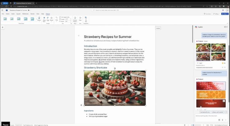 Vista del uso de Microsoft Designer en Word para generar imágenes con IA en el propio documento