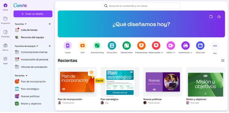 Imagen de la nueva interfaz de inicio de Canva