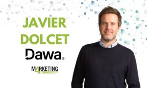 imagen que incluye la fotografía de Javier Dolcet CEO y cofundador de Dawa en una portada de entrevista que incluye el logo de la empresa y su nombre