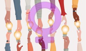 ilustración de manos de mujeres que se tocan a través de bombillas encendidas y con un logo de mujer en morado al frente mostrando como las mujeres mexicanas están transformando el mundo empresarial