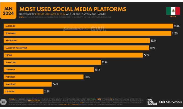 Uso de redes sociales en México 2024.
