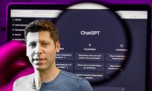 Imagen de sam altman, fundador de open ai sobre un fondo de chatgpt