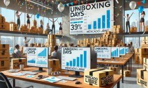 Imagen creada con IA que nos muestra al equipo de Mercado Libre analizando los resultados de su campaña Unboxing Days.