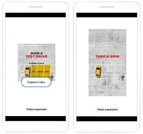 Capturas que muestran el funcionamiento de la función "Video Expansion", ampliando la relación de aspecto de un anuncio manteniendo la coherencia de las nuevas partes de la imagen 